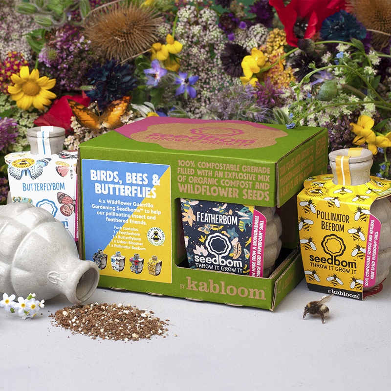 Birds, Bees & Butterflies Gift Set surrounded by flowers and bee garden gifts for mum